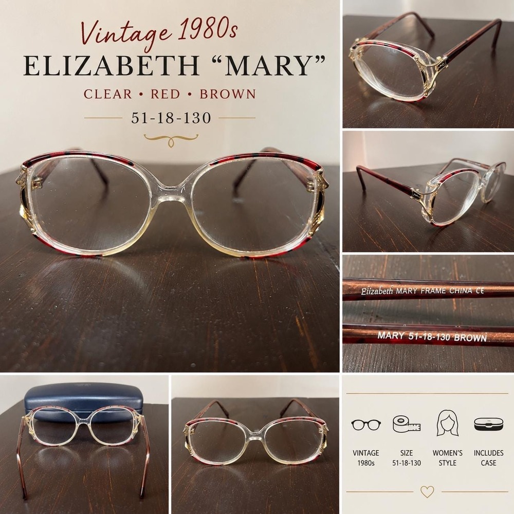 VTG 1980s Clear Eyeglass Frames Elizabeth Mary 51-18-130 Retro Optical Glasses